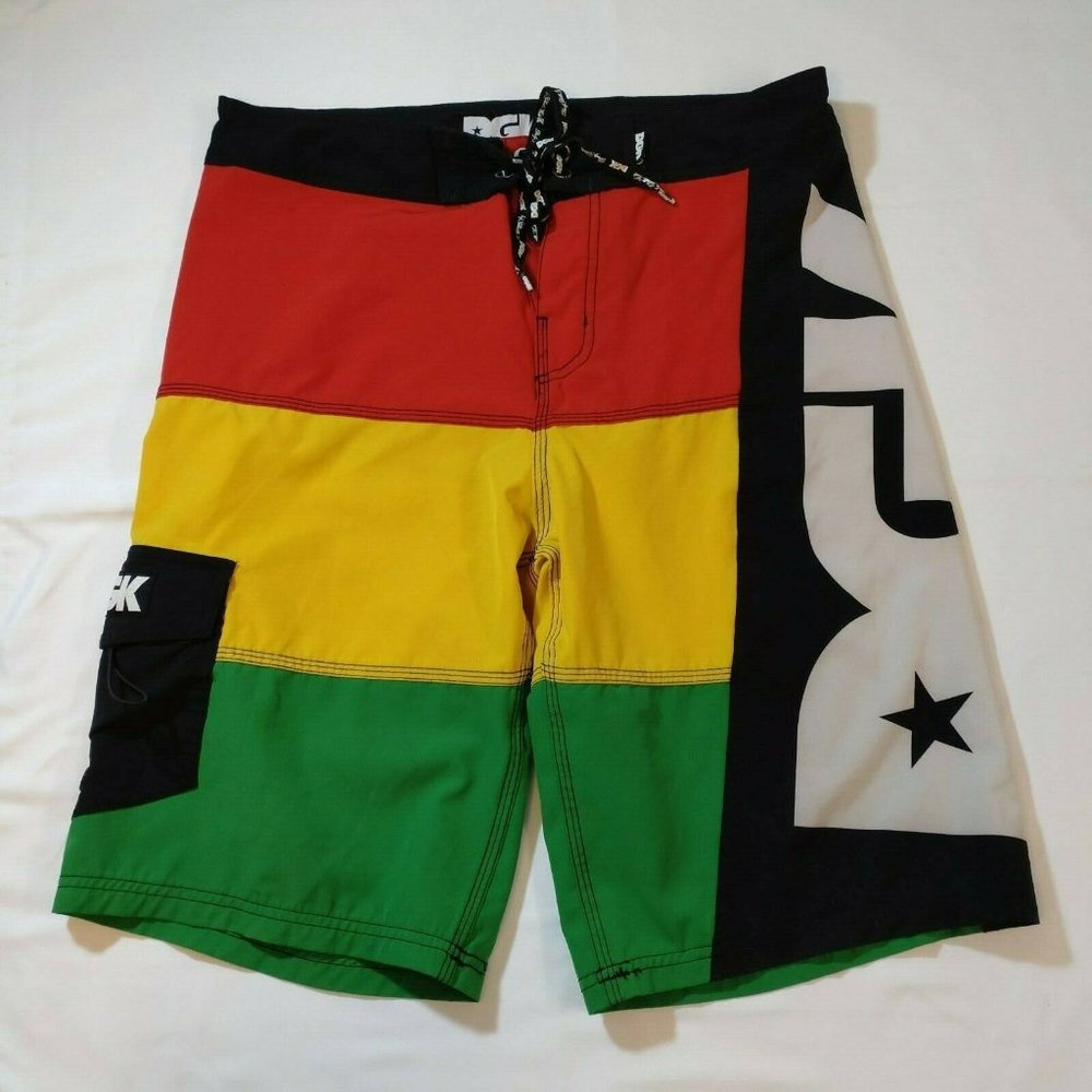 DGK Red Yellow Green Black Board Shorts Size 30